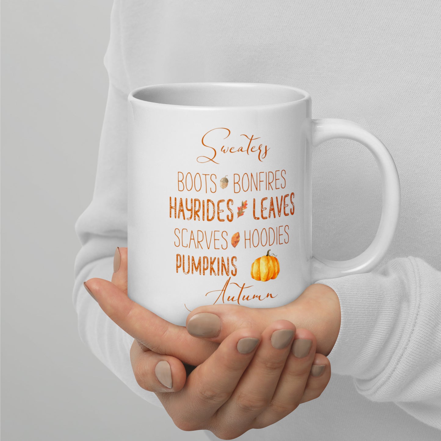 Ceramic mug with a list of Autumn favorite things