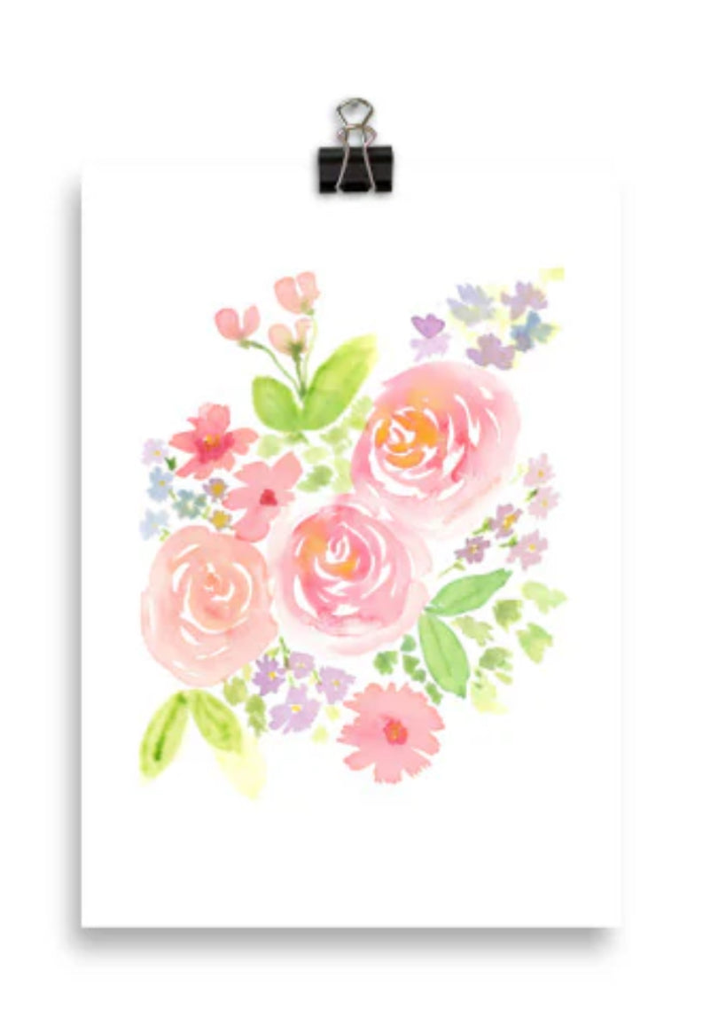 Watercolor flowers roses print 5" x 7" or 8" x 10" Malissa Chapin art
