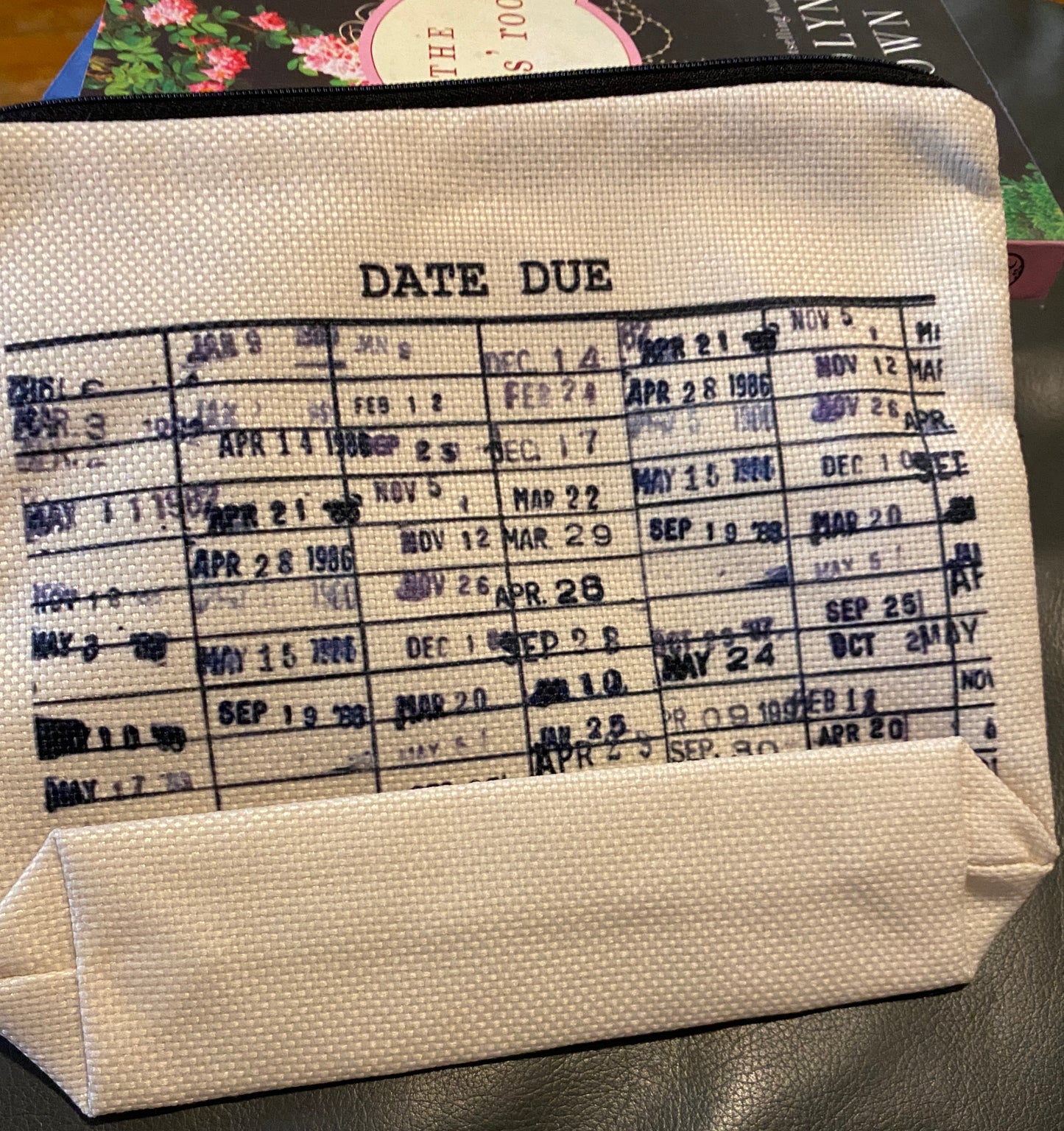 Bottom of vintage library card pouch