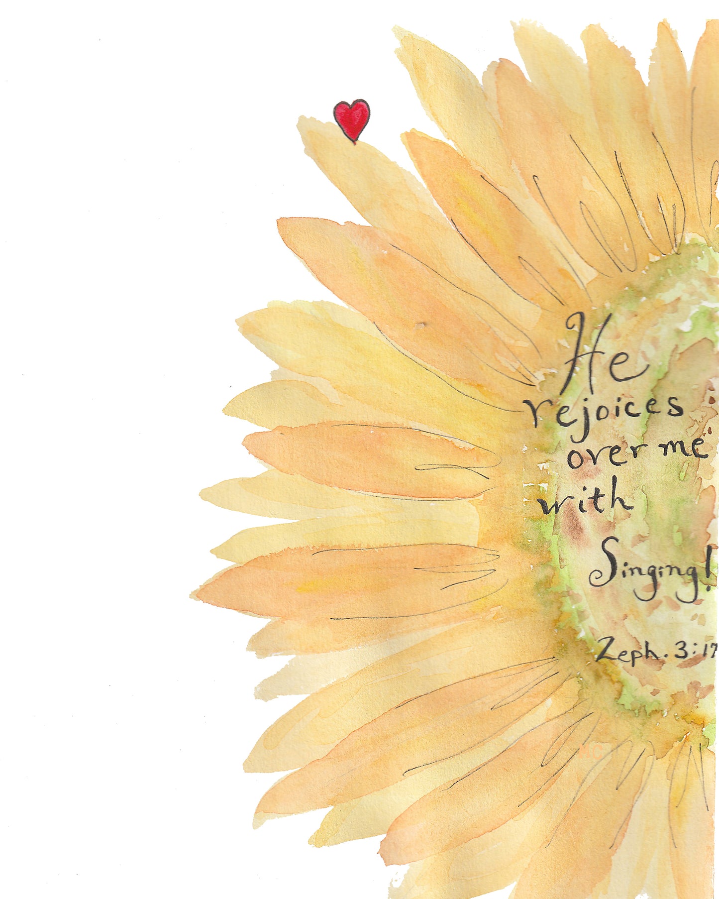 Sunflower Watercolor Print Zephaniah 3:17 He Rejoices Over Me With Singing Digital Print Instant Download