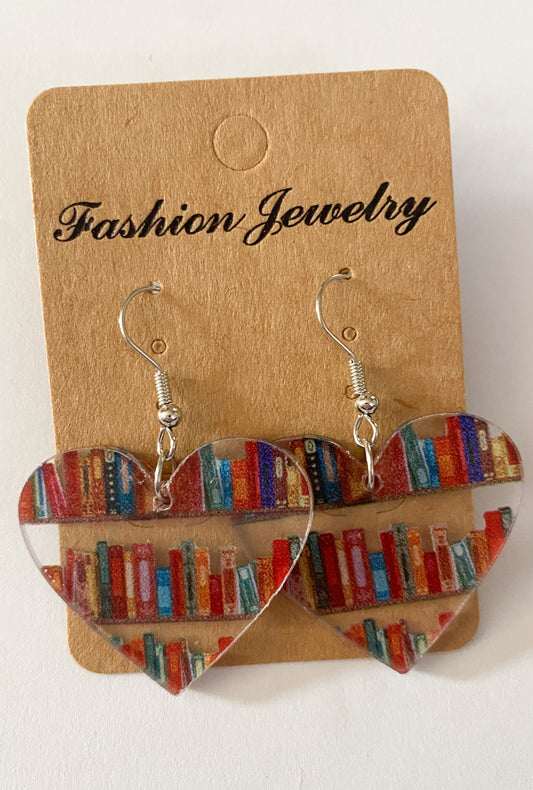 Book Shelf Book Lover Heart Shape Earrings