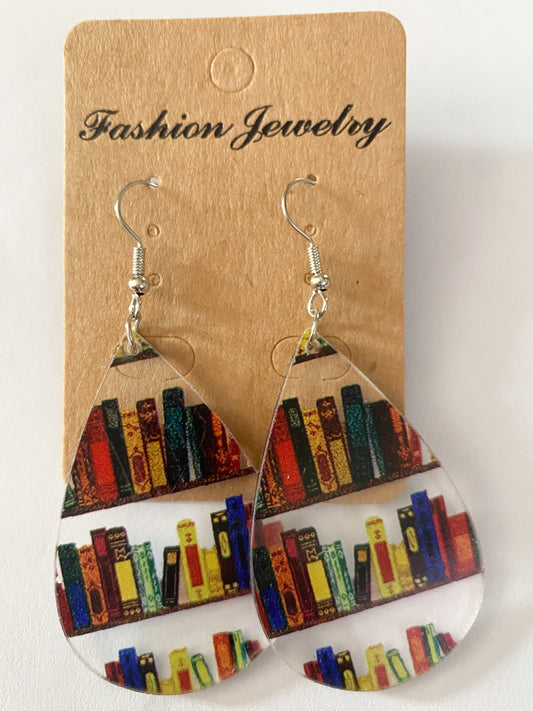 Book Shelf Book Lover Teardrop Earrings