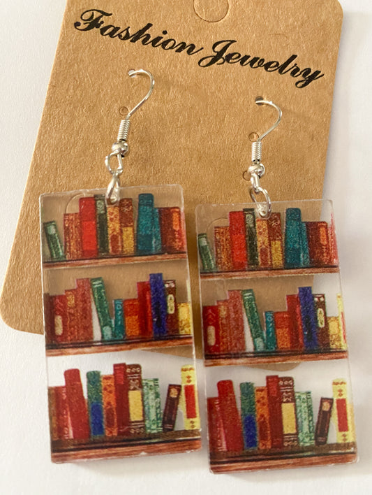 Book Shelf Book Lover Drop  Earrings