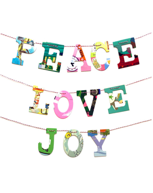 Peace love joy recycled Book garland upcycled Home decor