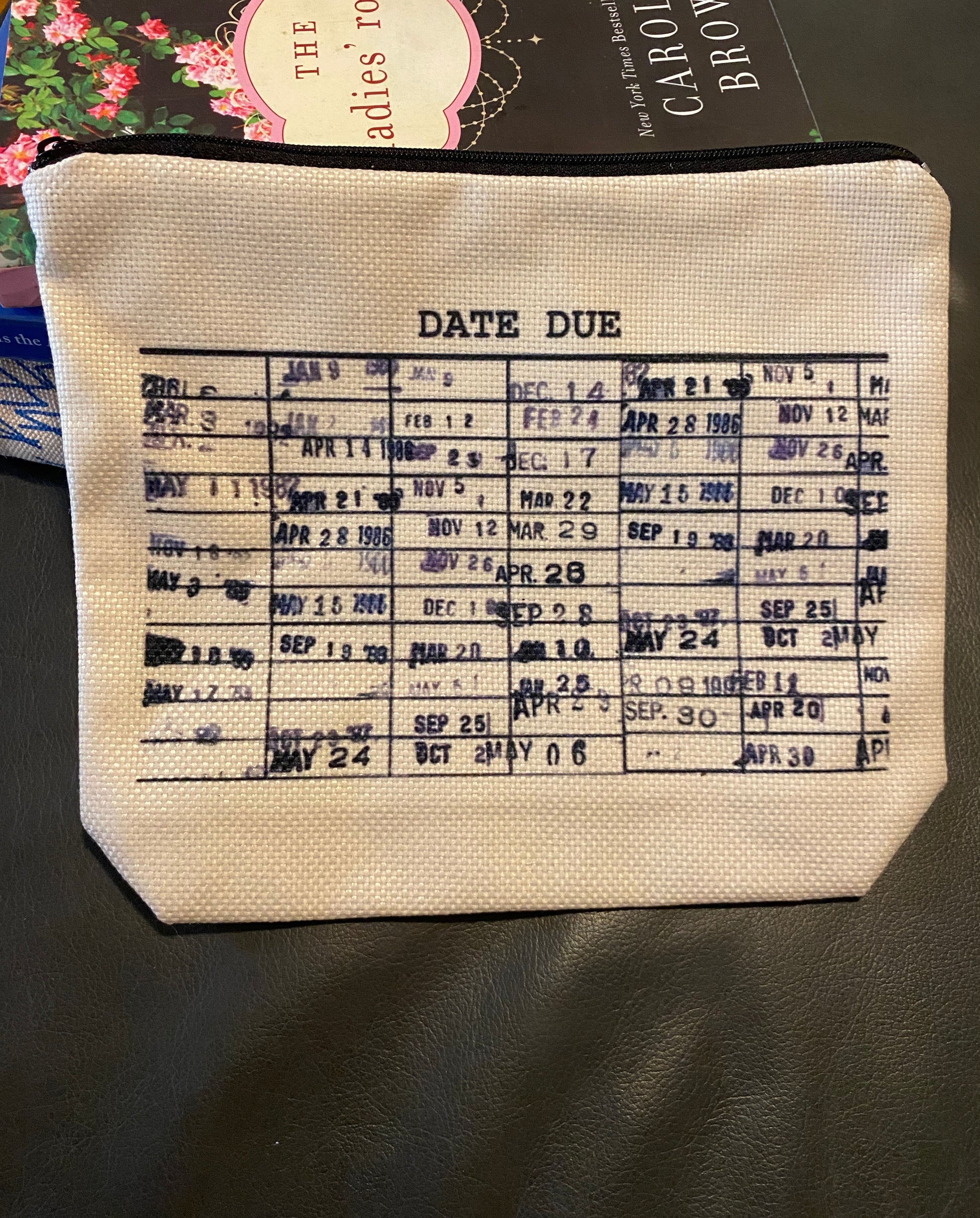 Vintage library card date due zipper pouch 