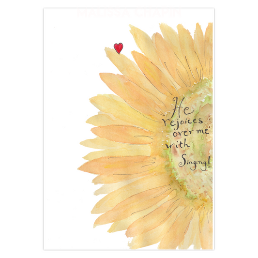 He Rejoices Over Me With Singing Zephaniah 3:17 Watercolor Sunflower 5" x 7" Folded Blank Cards Pack of 10