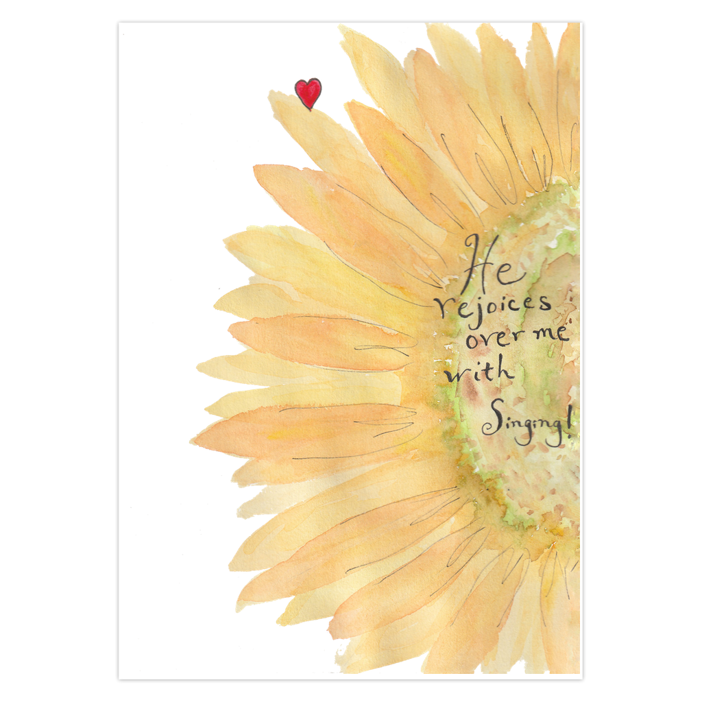 Sunflower Notecards Zephaniah 3:17 Watercolor Sunflower 5" x 7" Folded Blank Cards Pack of 10